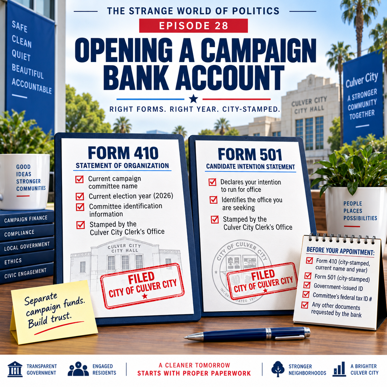The Strange World of Politics — Episode 29: Opening a Campaign Bank Account at Bank of America